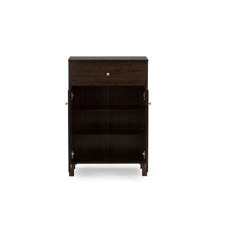 Baxton Studio Felda Dark Brown Modern Shoe Cabinet with 2 Doors and Drawer 118-6497